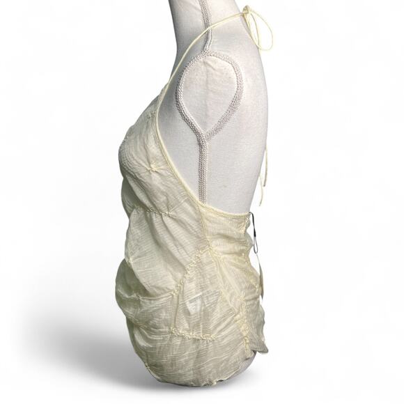 Zara Festival Halter Ivory Size Small Lagenlook Crinkle Top Asymmetric Backless - Picture 9 of 10